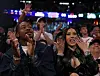 Stefon Diggs and Cardi B celebrate in the fourth quarter of Game Four of the Eastern Conference Second Round NBA Playoffs between the Boston Celtics and the New York Knicks at Madison Square Garden on May 12, 2025 in New York City