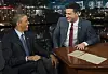 Barack Obama talks with Jimmy Kimmel during a taping of Jimmy Kimmel Live in Los Angeles, California, March 12, 2015.