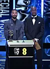 Michael B. Jordan and Delroy Lindo present the Special Visual Effects Award on stage during the EE BAFTA Film Awards 2026 at The Royal Festival Hall on February 22, 2026 in London, England.