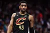 Donovan Mitchell #45 of the Cleveland Cavaliers looks on during the second half of a basketball game against the Charlotte Hornets at Spectrum Center on February 20, 2026 in Charlotte, North Carolina.