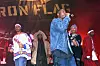 Wu-Tang Clan members performing onstage at the Iron Flag album release party in New York