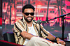 Shaggy sits beside a microphone at SiriusXM Studios in Miami Beach.