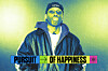 Man wearing a beanie and jacket stands in front of a green-blue background with 'Pursuit of Happiness' text.