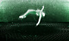 Blurred white figure over a dark hexagonal pattern in a green abstract image.