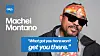 Promotional image of Machel Montano wearing sunglasses and an orange cap next to a blue quote box.