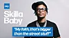 Skilla Baby in glasses and a black cap beside text about faith and street life.