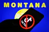 In this photo illustration, a crossed-out TikTok logo is seen on a smartphone and flag of the state of Montana on a pc screen.