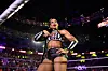 Bianca Belair makes her entrance during Monday Night RAW at The O2 Arena on March 31, 2025 in London, England.