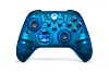 A see-through blue xbox controller.