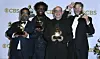 Joseph Patel, Questlove, David Dinerstein and Robert Fyvolent, winners of the Best Music Film 'Summer of Soul,' pose in the press room during the 64th Annual GRAMMY Awards at MGM Grand Garden Arena on April 03, 2022 in Las Vegas, Nevada.