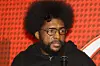 Drummer Questlove of hip-hop group, The Roots is interviewed during his visit to the WGCI FM 'Coca-Cola Lounge' in Chicago, Illinois on DEC 04, 2010.
