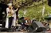 American Jazz musician and bandleader Marshall Allen plays on alto saxophone as he leads the Sun Ra Arkestra during a performance at Central Park SummerStage, New York, New York, July 30, 2005.