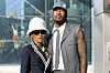 Teyana Taylor and Iman Shumpert are seen arriving to Thom Browne Fall 2022 runway show at Javits Center on April 29, 2022 in New York City.