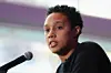 Brittney Griner of the Phoenix Mercury speaks during a 'Bring Our Families Home' press conference at Footprint Center on April 27, 2023 in Phoenix, Arizona.