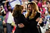 Houston native Beyoncé Knowles hugs Vice President Kamala Harris during her rally Friday, Oct. 25, 2024 at Shell Energy Stadium in Houston.